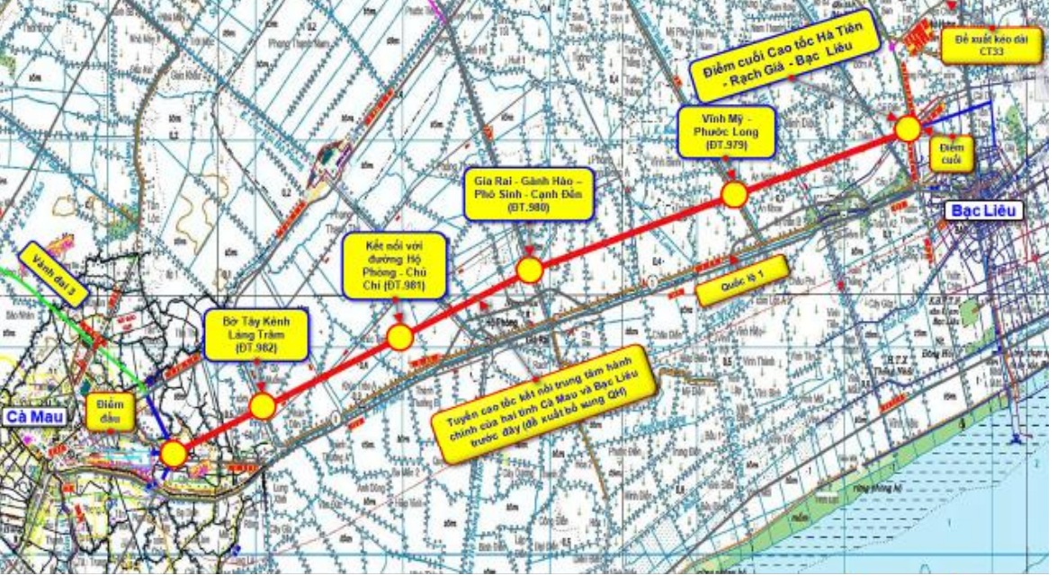 Phương &aacute;n hướng tuyến cao tốc  kết nối trung t&acirc;m h&agrave;nh ch&iacute;nh của hai tỉnh C&agrave; Mau v&agrave; Bạc Li&ecirc;u trước đ&acirc;y.