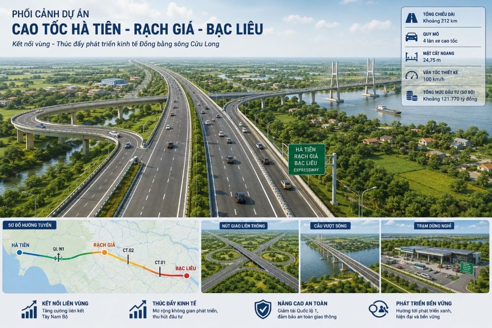 Phối cảnh Dự &aacute;n đầu tư x&acirc;y dựng đường cao tốc H&agrave; Ti&ecirc;n - Rạch Gi&aacute; - Bạc Li&ecirc;u.