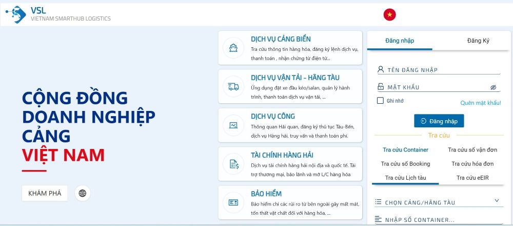 Giao diện nền tảng Vietnam Smarthub Logistics.
