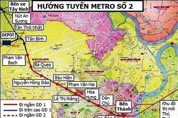Hướng tuyến metro số (Bến Thành - Tham Lương)