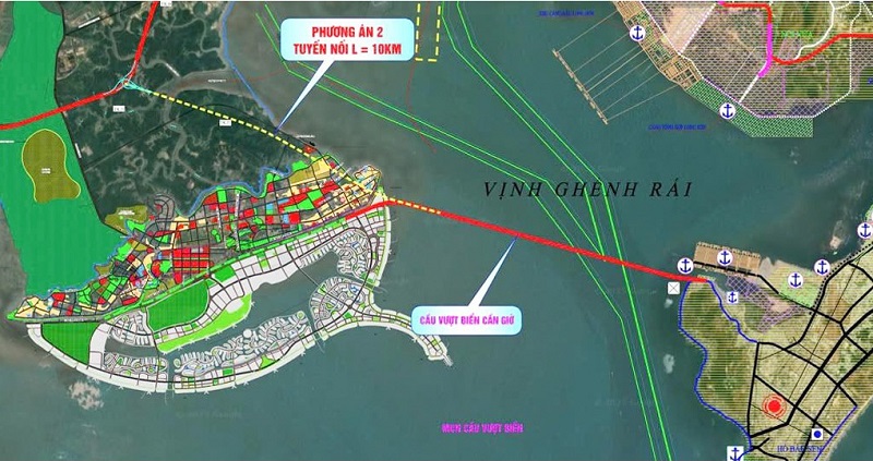 Sơ đồ hướng tuyến dự kiến của tuyến đường vượt biển nối Cần Giờ với Vũng Tàu