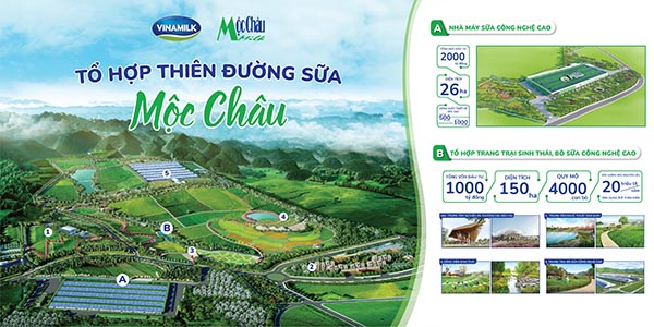 Tổ hợp Dự án “Thiên đường sữa Mộc Châu” được Vinamilk và Mộc Châu Milk phát triển và xây dựng như một hệ sinh thái khép kín từ sản xuất nông nghiệp tới chế biến sữa công nghệ cao, kết hợp du lịch sinh thái theo định hướng phát triển bền vững. Dự án có tổng vốn đầu tư 3150 tỷ đồng trên diện tích quy hoạch 176ha tại huyện Mộc Châu, tỉnh Sơn La.