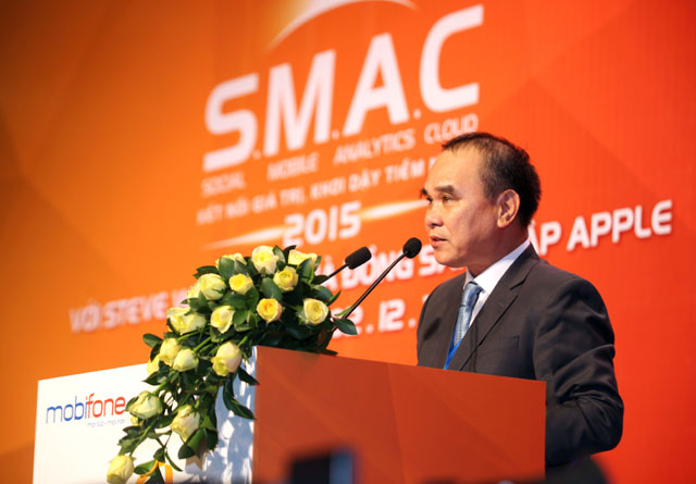 Ông Cao Duy Hải_Tổng giám đốc Tổng công ty Mobifone phát biểu khai mạc SMAC 2015 Kết nối giá trị - Khơi dậy tiềm năng