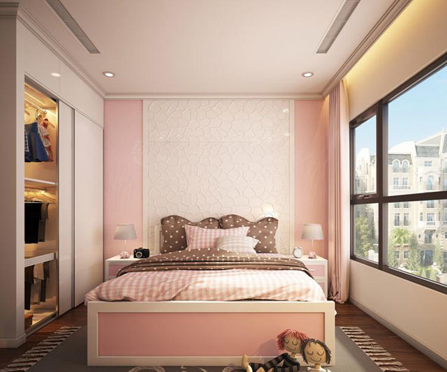 Phòng ngủ với tông hồng nhạt nữ tính dành cho con gái