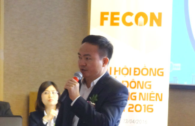 Chủ tịch HĐQT FECON Phạm Việt Khoa trình bày báo cáo của HĐQT,chia sẻ các chiến lược dài hạn của FECON đến 2020 trước Đại hội