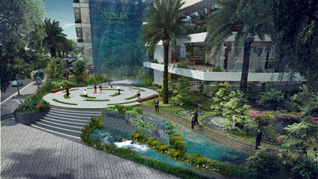 Dự án EcoLife Capitol được thiết kế hệ thống cây xanh 3 lớp và thác nước thẳng đứng từ tầng 5 xuống tầng 1