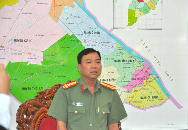 Ảnh: Đại tá Trần Ngọc Hạnh, Giám đốc Công an TP. Cần Thơ thông tin với báo chí