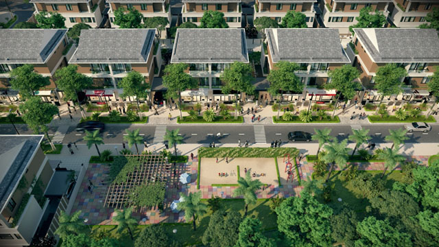 Biệt thự An Phú Shop-villa sở hữu lợi thế về cảnh quan và không gian xanh với mật độ xây dựng thấp dưới 60%