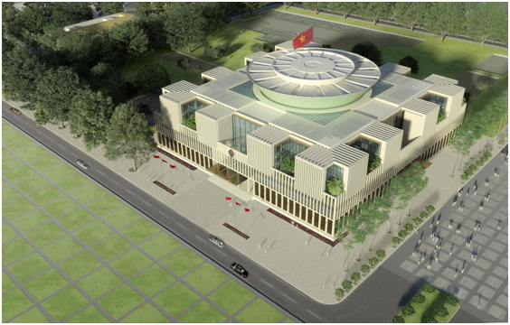 Mô hình Nhà Quốc hội với ý tưởng kiến trúc từ sự tích Bánh chưng bánh dày. (Ảnh:  Kiến Việt)