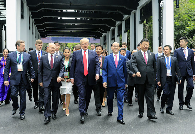 Chủ tịch nước Trần Đại Quang và lãnh đạo các nước Trung Quốc, Nga, Mỹ tại Hội nghị cấp cao APEC 2017. Ảnh: TTXVN