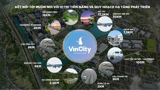 Nằm tại giao điểm vàng của khu vực Gia Lâm, VinCity Ocean Park nắm trong tay lợi thế kết nối đến các vùng lõi trung tâm vô cùng nhanh chóng