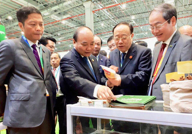 Thủ tướng Chính phủ Nguyễn Xuân Phúc và đoàn cấp cao Việt Nam thăm gian hàng Hapro – đơn vị thành viên thuộc Tập đoàn BRG tại Hội chợ CIIE 2018