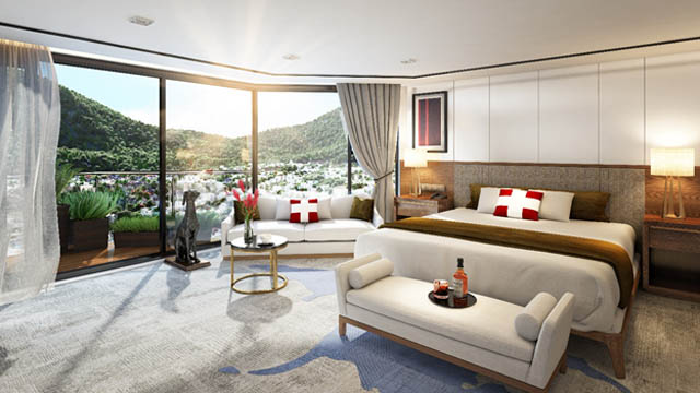 Phòng khách sạn Swisstouches La Luna Resort tiêu chuẩn 5 sao với tầm nhìn hướng ra núi Cô Tiên