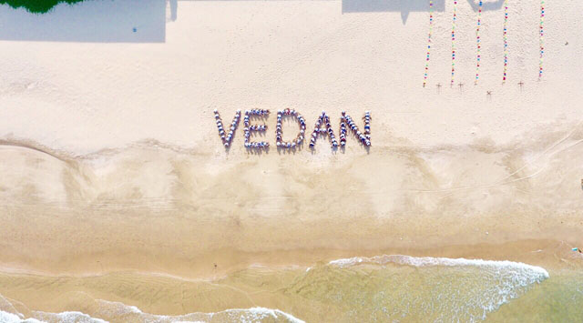 Tập thể Vedan kết thành chữ Vedan tạo nên một mùa hè thật nhiều màu sắc và sống động trên bãi biển
