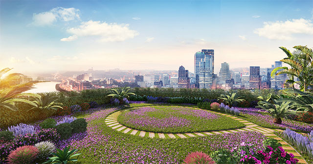 Vườn chân mây sở hữu tầm nhìn panorama ngắm toàn cảnh thành phố. Ảnh phối cảnh