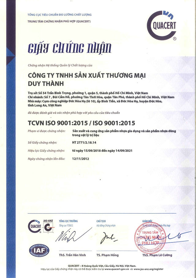 Duy Thành đạt chứng nhận TCVN ISO 9001:2015