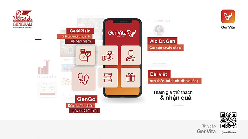 GenVita tích hợp các tính năng liên quan đến bảo hiểm cùng nhiều tiện ích về sức khỏe và gia đình khác trên cùng một ứng dụng 