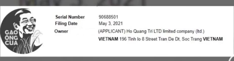 doanh nghiệp Hồ Quang Trí đã làm thủ tục đăng ký bảo hộ nhãn hiệu gạo ST25.