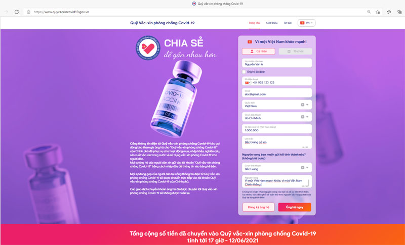 Ủng hộ Quỹ vaccine phòng Covid-19 dễ dàng qua website ...