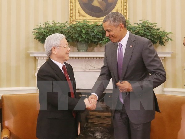Tổng Bí thư Nguyễn Phú Trọng và Tổng thống Mỹ Obama hồi tháng 7/2015. (Ảnh: TTXVN)