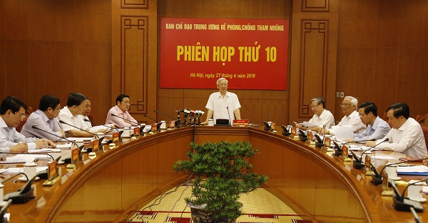 Tổng Bí thư Nguyễn Phú Trọng chủ trì phiên họp thứ 10 của Ban Chỉ đạo Trung ương về phòng, chống tham nhũng (Ảnh: Ban Nội chính Trung ương)