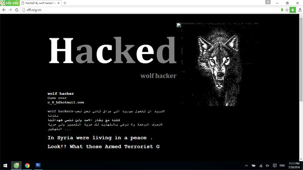 Website chính thức của Liên đoàn bóng đá Việt Nam bị nhóm hacker có tên "Wolf Hacker" tấn công. Ảnh: Chụp màn hình