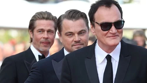 Từ phải sang: đạo diễn Quentin Tarantino bên Leonardo DiCaprio và Brad Pitt (hai diễn viên chính của 