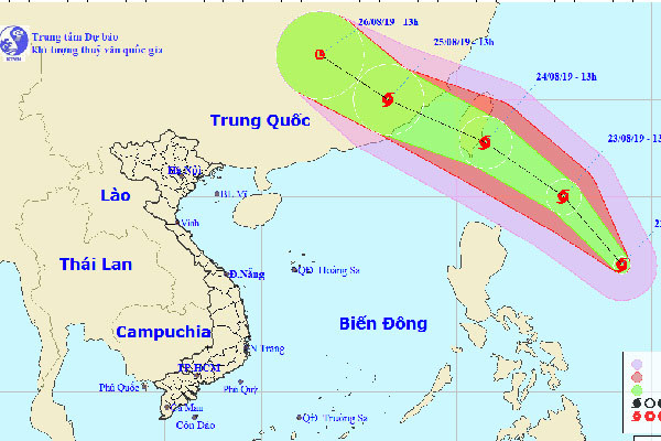 Hướng dự bão di chuyển của bão Bailu. Ảnh: NCHMF