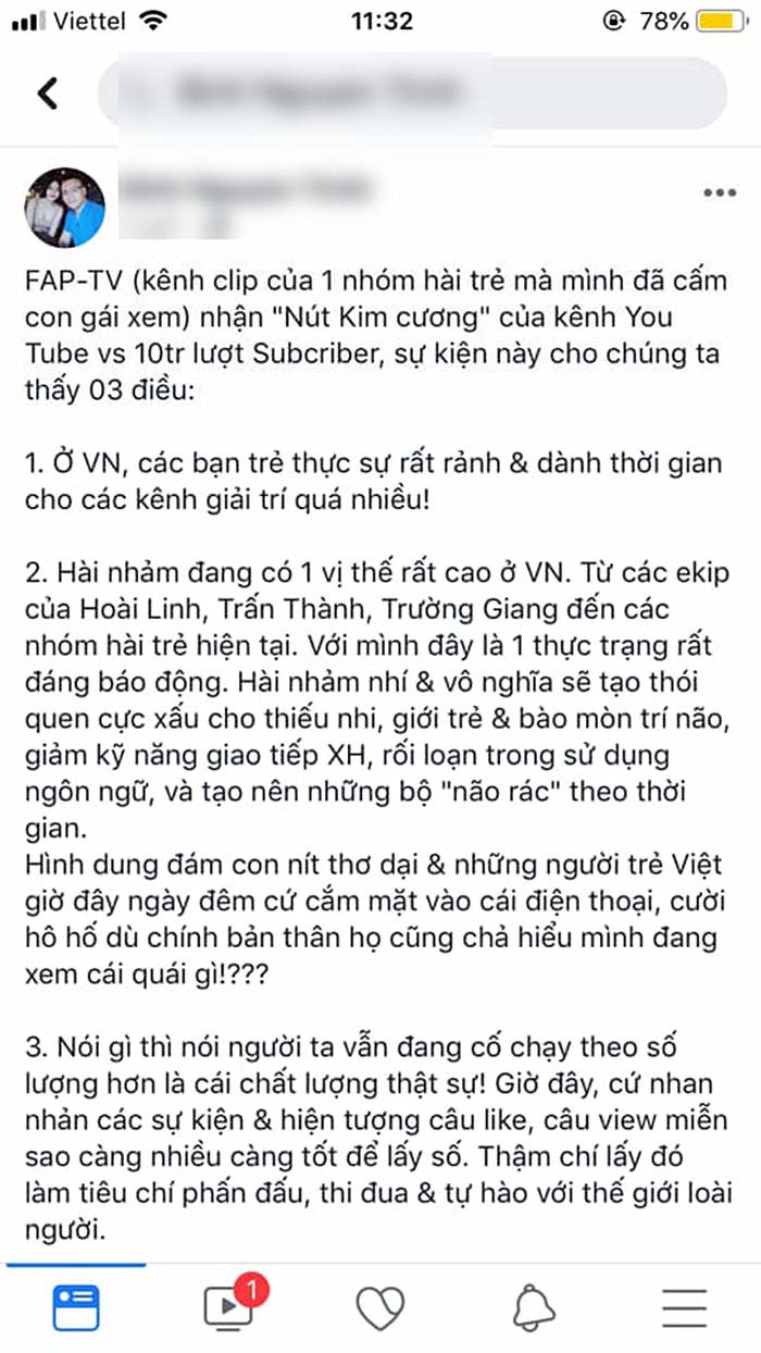 Tài khoản B.N.T chê từ Hoài Linh, Trấn Thành, Trường Giang đến FAPtv và các nhóm hài trẻ đều là hài nhảm.