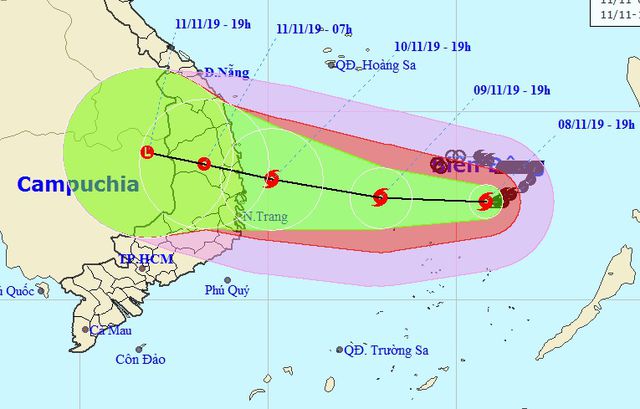 Vị trí và hướng di chuyển của bão số 6. (Ảnh: NCHMF).