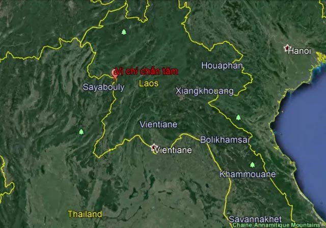 Vị trí xảy ra động đất mạnh ở Lào sáng nay. (Ảnh: Viện Vật lý địa cầu)