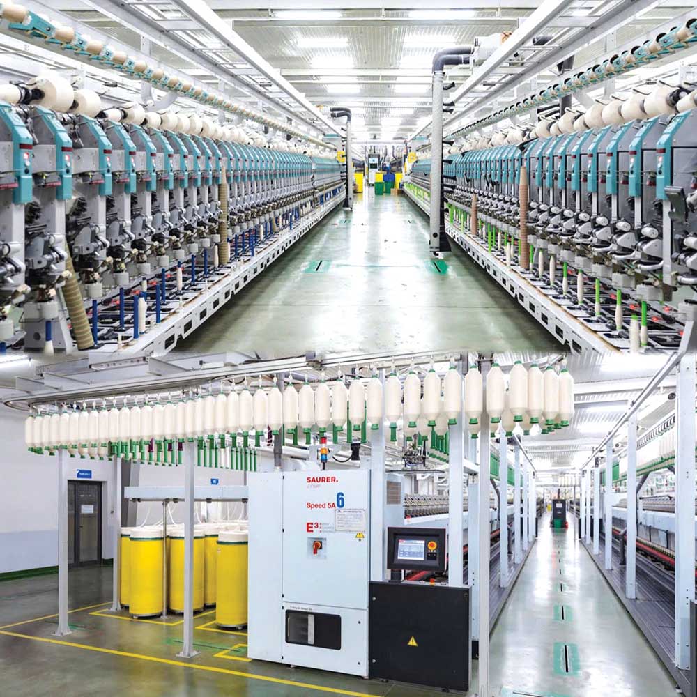 Công ty sở hữu 5 nhà máy sợi và 1 phân xưởng sợi se, tổng công suất đạt 154.000 cọc sợi