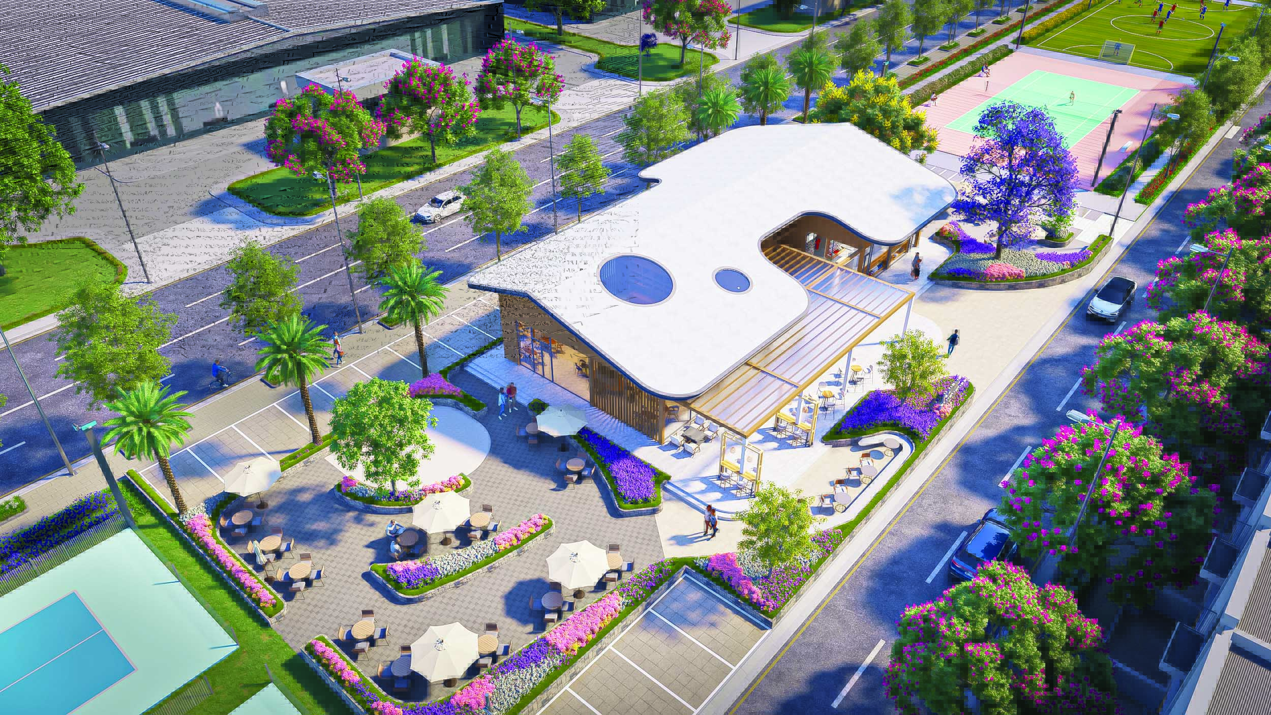 Tổ hợp thể thao ngoài trời kết hợp clubhouse, quán cà phê tại K-Home New City