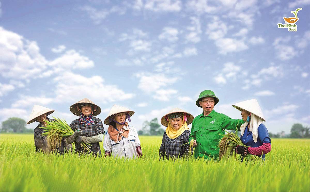 Anh h&ugrave;ng Lao động, Chủ tịch Tập đo&agrave;n ThaiBinh Seed Trần Mạnh B&aacute;o ra đồng c&ugrave;ng b&agrave; con n&ocirc;ng d&acirc;n