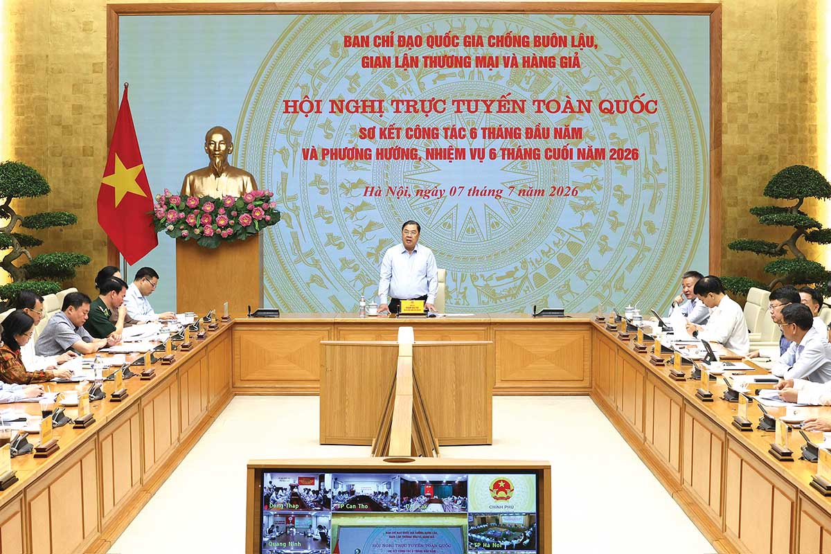 Toàn cảnh Hội nghị trực tuyến toàn quốc sơ kết công tác chống buôn lậu, gian lận thương mại và hàng giả 6 tháng đầu năm và phương hướng, nhiệm vụ trọng tâm 6 tháng cuối năm 2026 (Ảnh: Phương Nguyên)