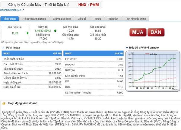 Thông tin cơ bản về cổ phiếu PVM