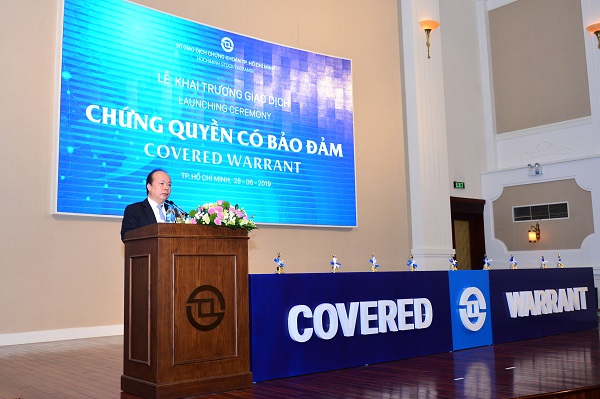 Ông Huỳnh Quang Hải, Thứ trưởng Bộ tài chính phát biểu tại Lễ khai trương giao dịch CW