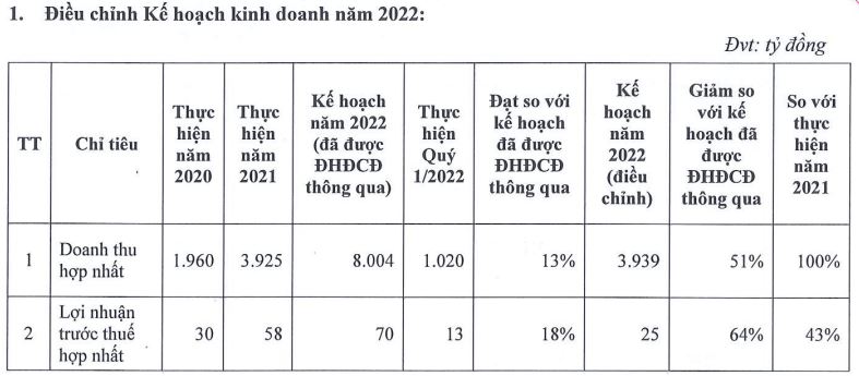 Angimex điều chỉnh giảm kế hoạch kinh doanh năm 2022 (Nguồn: Tài liệu ĐHCĐ bất thường).