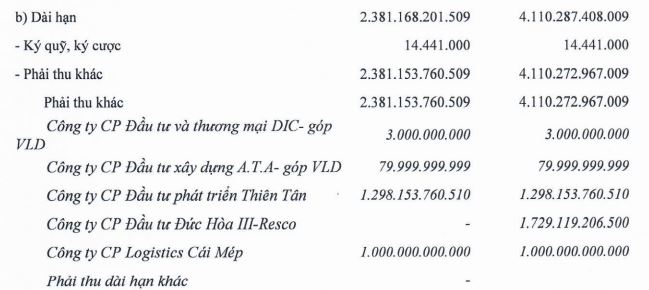 Cơ cấu phải thu khác dài hạn của DIG tính tới 30/6/2022 (Nguồn: BCTC).