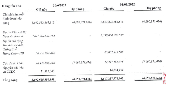 Cơ cấu tồn kho của SJS tới 30/6/2022 (Nguồn: BCTC).