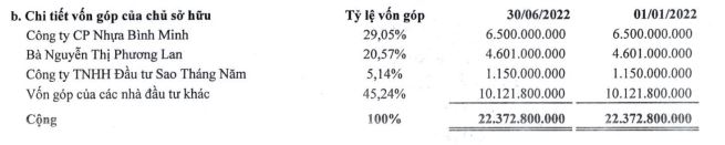 Cơ cấu cổ đông của Nhựa Đà Nẵng tới 30/6/2022 (Nguồn: BCTC).