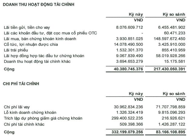 TVC giảm lãi đầu tư chứng khoán và tăng trích lập dự phòng đầu tư chứng khoán trong 6 tháng đầu năm 2022 (Nguồn: BCTC).