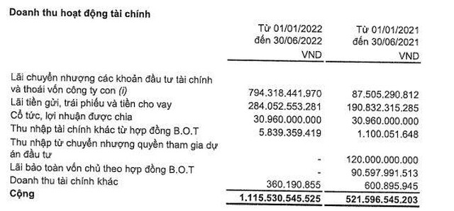 Cơ cấu doanh thu tài chính của cII trong 6 tháng đầu năm 2022 (Nguồn: BCTC).