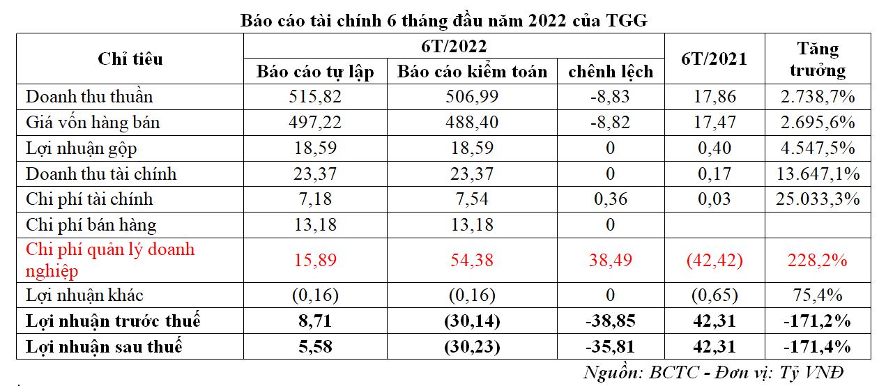 Báo cáo tài chính 6 tháng đầu năm 2022 của TGG (Nguồn: TGG)