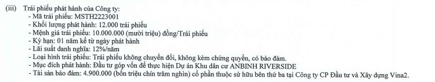 Thông tin lô trái phiếu mã MSTH2223001 (Nguồn: BCTC)