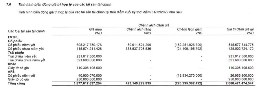 CTS đánh giá lại chủ yếu cổ phiếu chưa niêm yết năm 2022 (Nguồn: BCTC).