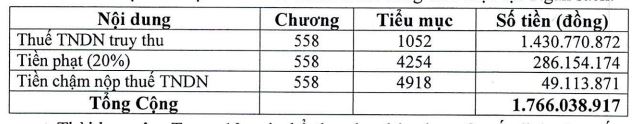 Nam Tân Uyên bị phạt và truy thu thuế (Nguồn: NTC)