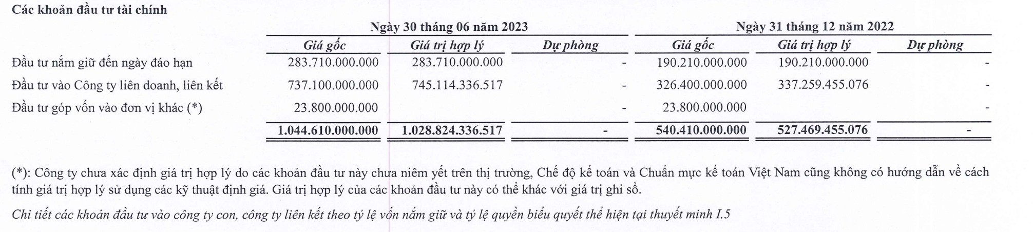 Tasco tăng góp vốn thêm vào công ty liên doanh, liên kết trong nửa đầu năm 2023 (Nguồn: BCTC)