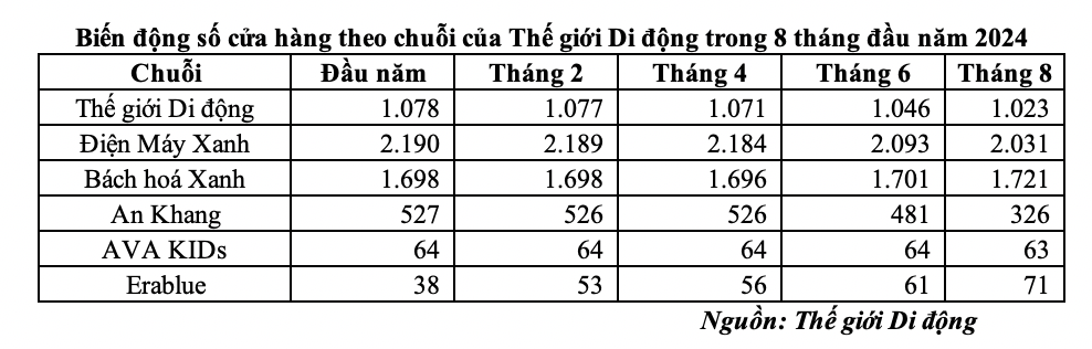 Tiếp tục mở rộng chuỗi Bách hoá Xanh và Erablue trong 8 tháng đầu năm 2024 (Nguồn: Thế giới Di động)