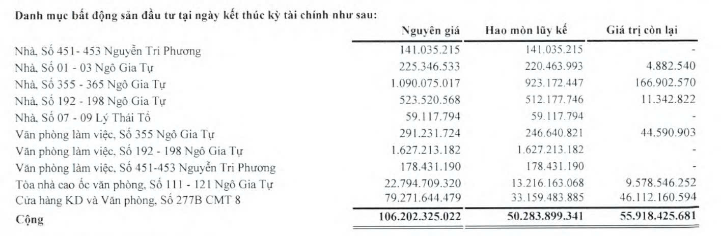 Thiên Nam ghi nhận giá trị bất động sản đầu tư một số Dự án lớn tại thời điểm 31/3/2025.